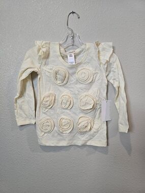 Tea Collection Cream Long-Sleeve Top with Rosette Appliqués